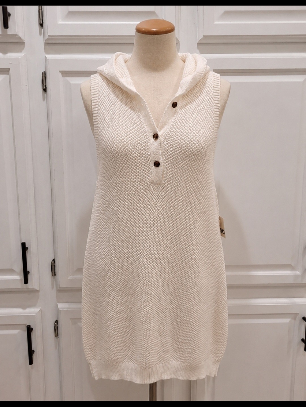 SO Cream Sleeveless Hooded Knit Ivory Cream Swim Cover Up NWT